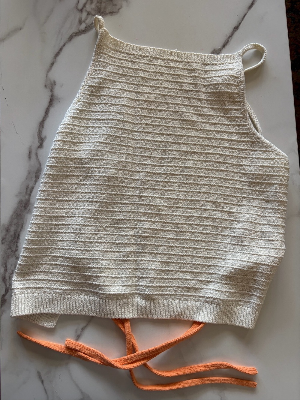 Wilfred Cream Knit Halter Top with Peach Tie